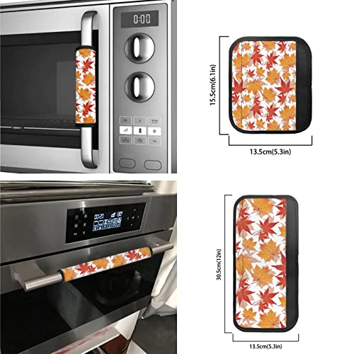 Image of Dreaweet Fall Fridge Handle Covers Autumn Maple Leaves Kitchen Protector Refrigerator Door Handle Cover Microwave Handle Wraps Cover Set of 4, Soft Luggage Handle Wraps for Women Men