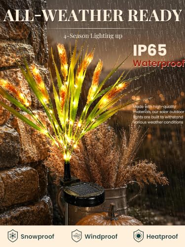 GIGALUMI 2 Pack Solar Wheat Outdoor Fall Decor, 2 Modes, Yellow - image 3
