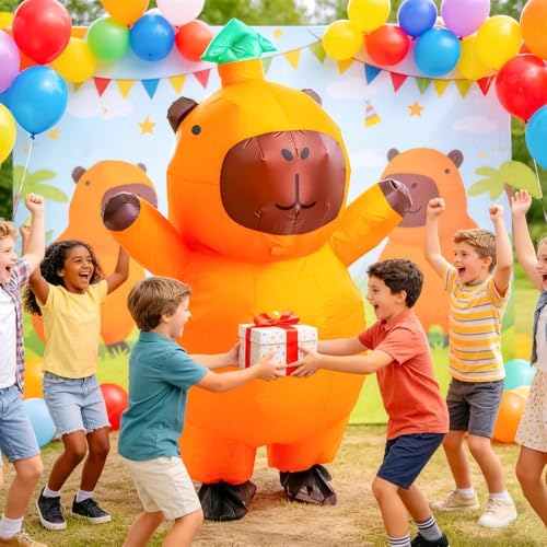 Yeffute Aufblasbares Capybara-Kostüm für Erwachsene, aufblasbare Halloween-Kostüme, lustige Tier-Aufblaskostüme (Braun)