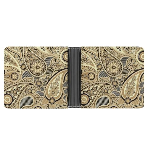 Charcoal Yellow Paisley Exquisite And Compact Leather Wallet, Portable Coin Purse for Outdoor Use