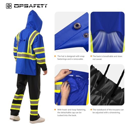 Image of Hi Vis Safety rain Jacket,Reflective Class 3 Rain coat with Inner Mesh Lining and Pockets High Visibility Waterproof work Rain Suits for men&women(Blue,LG /XL)