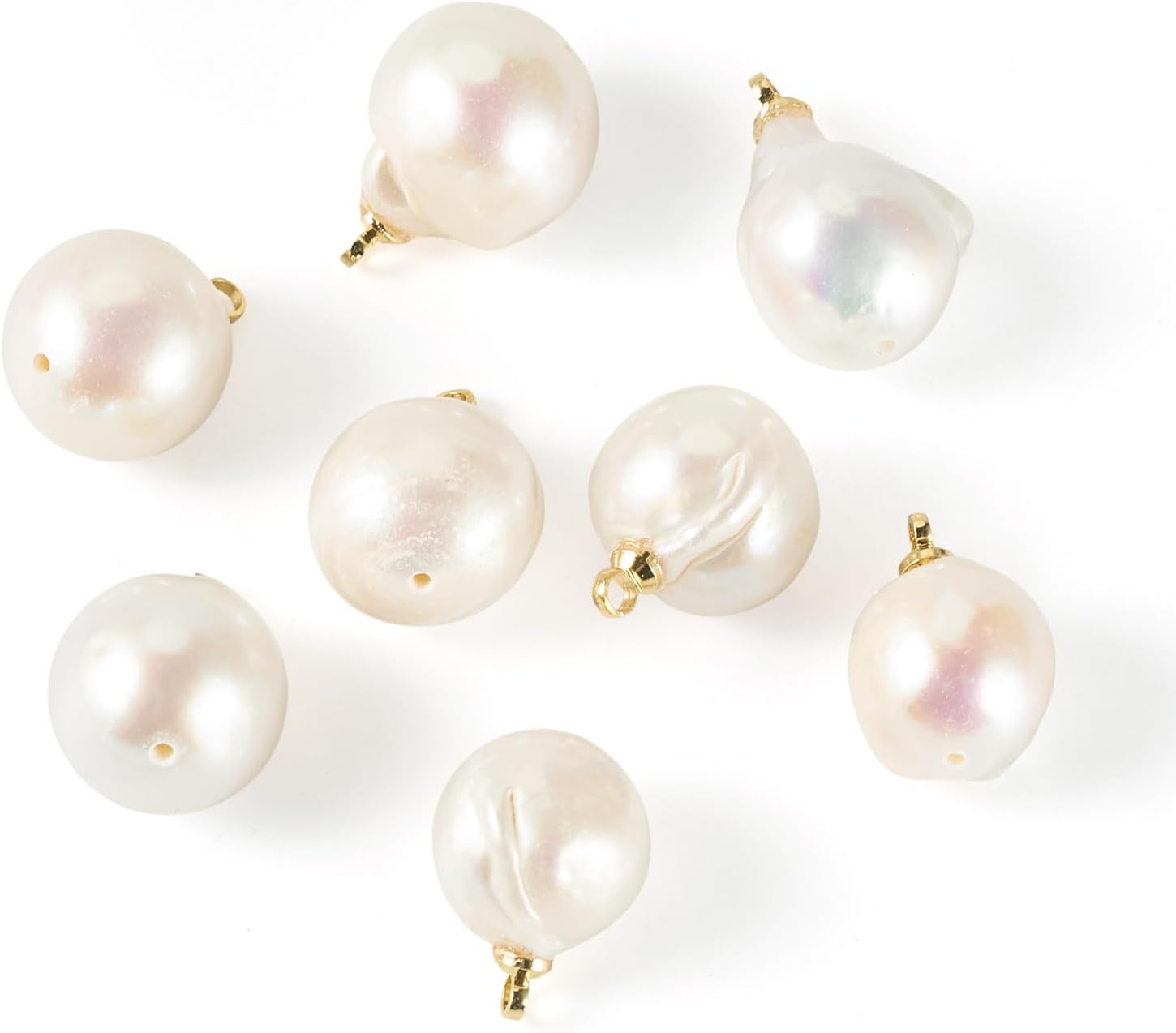 FASHEWELRY Natural Cultured Pearl Pendants Seashell Polished Potato Rice Religion Cross Natural Cultured Pearl Pendants Brass Loops Dangle Pendant for Earring Bracelet Necklace DIY Jewelry Making