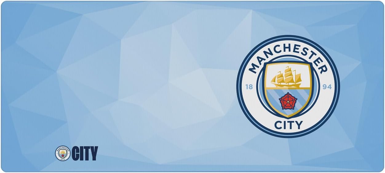 Head Case Designs Officially Licensed Manchester City Man City FC Blue Geometric Crest Logo 37.4 x 15.75 x 0.16 inches (900 x 400 mm) - XL Gaming Office Desk PC Keyboard Mouse Mat Pad