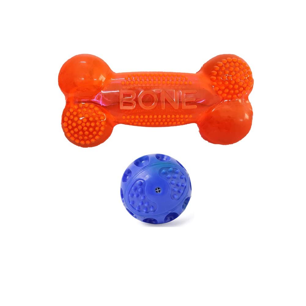 The Pets Company Rubber Dog Chew Toy Combo ( TPR Squeaker Bone Toy + Squeaker Ball Toy) | Squeaky Toys for Medium & Small Dogs (B0BMLGPYH2) Amazon Price History, Amazon Price Tracker