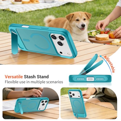 Image of SUPFINE Magnetic for iPhone 17 Pro Max Case Translucent Matte Phone Cover | (Built-in Invisible Kickstand)(Compatible with MagSafe)(Military Grade Drop Protection) Lake Blue
