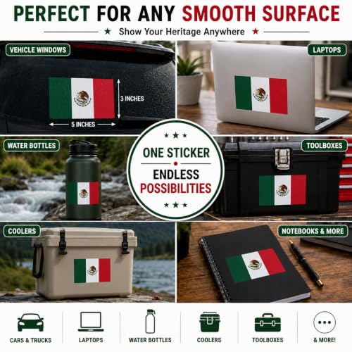 Image of Mexican Flag Vinyl Flag Stickers, Car Decals, Waterproof Indoor Outdoor, Laptop Stickers, Car Bumper, Mexico Flag, 5 x 3 Inches, Set of 3