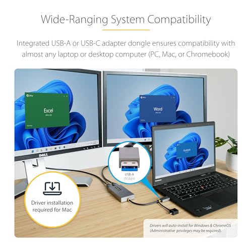 Conversor USB 3.0 a HDMI dual StarTech con soporte 4K y cable integrado 4