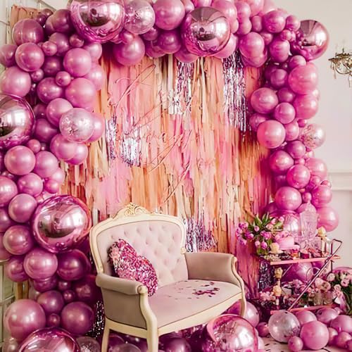 Image of PartyWoo Hot Pink Balloons 140pcs Different Sizes of 18 12 10 5 Inch Metallic Pink Magenta Fuchsia Balloon Arch Kit for Engagement Bachelorette Baby Shower Anniversary Birthday Party Decorations