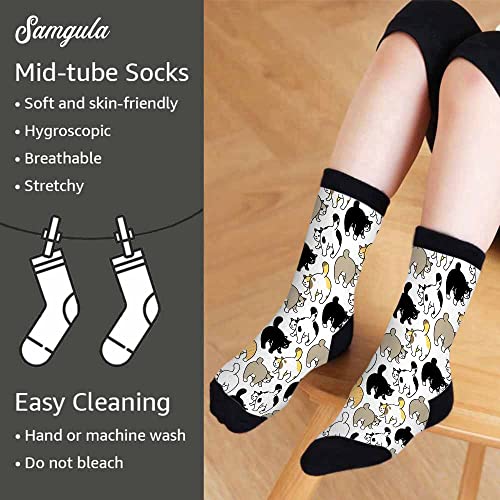 Image of Red Striped Crew Socks for Woman Size 6-8 Christmas Tree Moose Snowflake Dots Lines Girls Socks