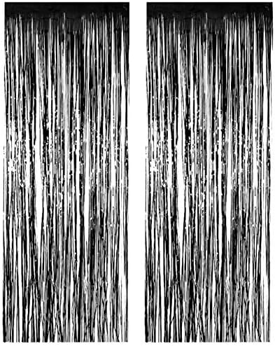 2 X 3' x 8' Tinsel Black Foil Fringe Door Window Curtain Party Decoration