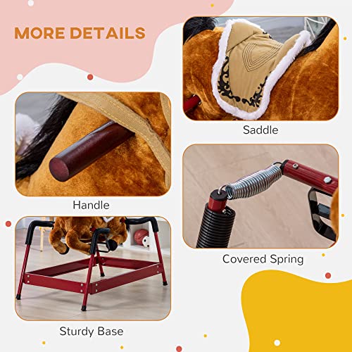 Qaba Kids Spring Rocking Horse, Ride on Horse for Girls and Boys with Sounds, Plush Animal Ride-on Toy with Soft Feel, Interactive Toy for Kids, Light Brown - Image 6