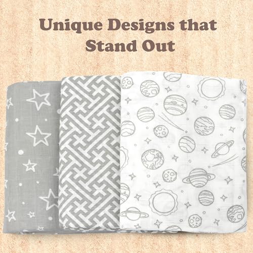 Image of Baby Swaddle Blankets for Newborn | 0-3 Month | Baby Swaddle Wrap for Boy and Girl | 2 Set of Adjustable Nursery Blankets | Breathable Soft Cotton (Gray /White)