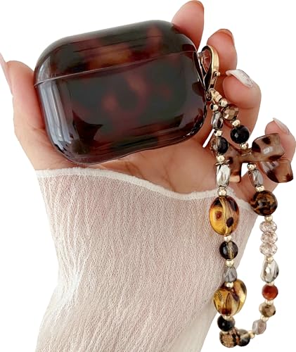 JANDM Compatible with AirPods Pro 3 Case Soft TPU Brown Tortoise Shell Amber Leopard Pattern Women Girls Cover with Cute Strap Charm Keychain for AirPods Pro 3