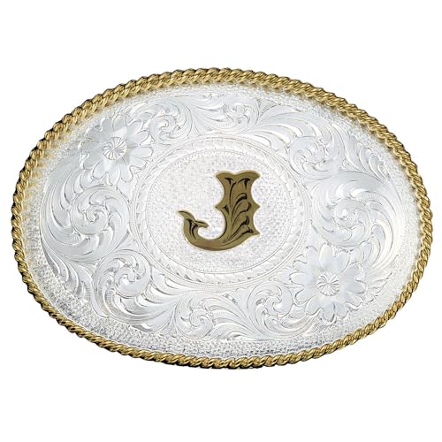 Image of Montana Silversmiths Initial Engraved Gold Trim Western Belt Buckle
