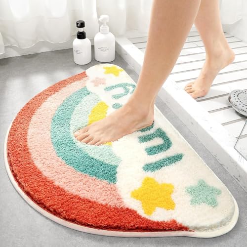 Image of Home Decor Multicolor Anti Skid Bath Mat for Bathroom, Anti Slip Bath mat, Non Slip Bath mat Door mat for Bathroom, Living Room Kitchen Bedroom (Multi Color) (Rainbow Lucky Bath Mat)