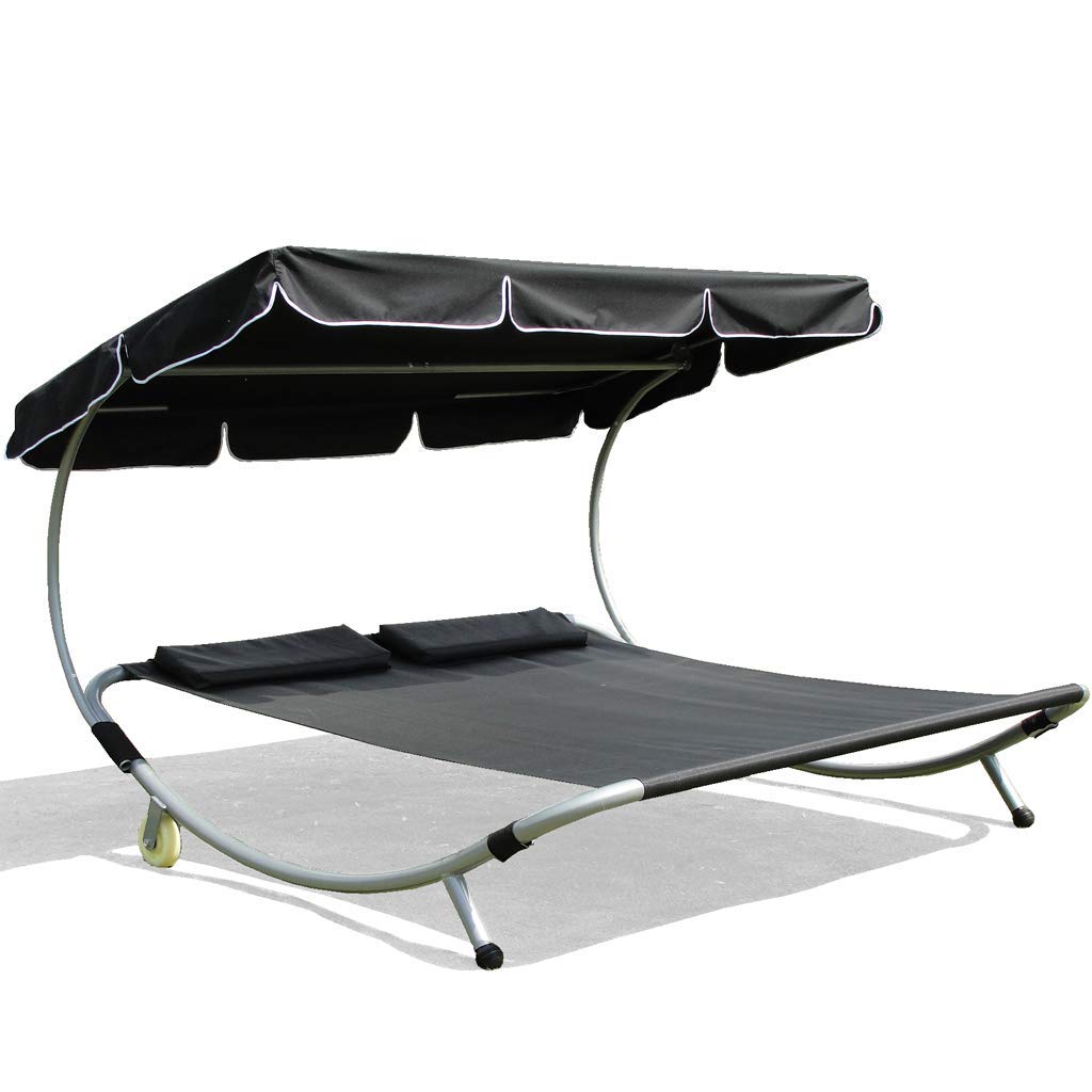 Loywe Sonnenliege Doppelliege mit Dach für 2-Personen Doppel Gartenliege mit Sonnendach für Garten oder Balkon ，200x195x145cm LW22-Schwarz