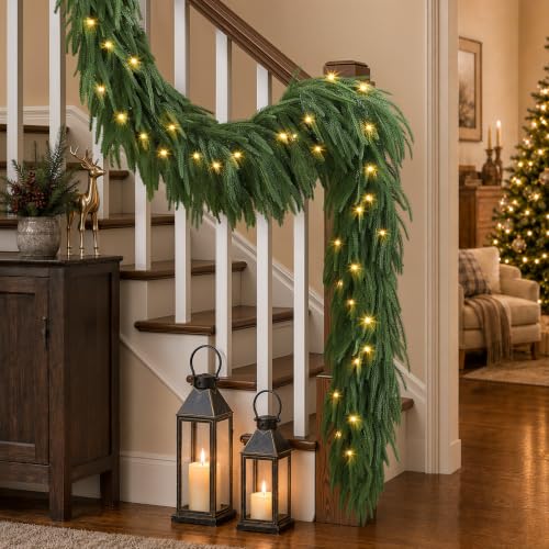 9FT Artificial Christmas Garland with Lights, Norfolk Pine Garland - image 7