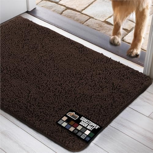 GORILLA GRIP Dog Doormat, Absorbent Doormats for Muddy Dogs Paws, 60x36 Machine Washable Soakstopper Rugs, Cleaner Floors, US Designed Pet Bed Door Mat, Indoor Entrance Pets Rug, Brown