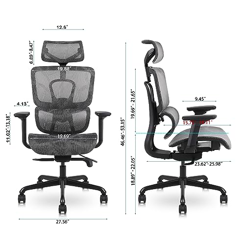 Ergonomic Office Desk Chair-Mesh Office Chair with Adjustable Seat Depth,3D Adjustable Armrest,Home Office Chair with Lumbar Support,High Back Computer Chair with Fixed Tilt Angle (Grey1) - Thumbnail 3