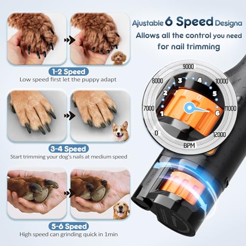 Gimars Lime à Ongles pour Chien Réglable 6 Vitesses Broyeur à Ongles pour Chien avec Double Lumière LED, Broyeur à Ongles pour Animaux De Compagnie, Rechargeable Lime Ongles Chien par USB – Image 3