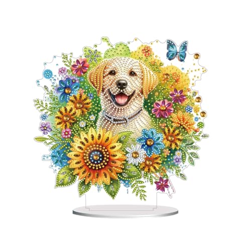 Meecaa Kit di ornamenti da scrivania fai da te con diamanti a forma di cane, girasole e animali, decorazione da tavolo con diamanti su un lato, decorazione per la casa (cane)