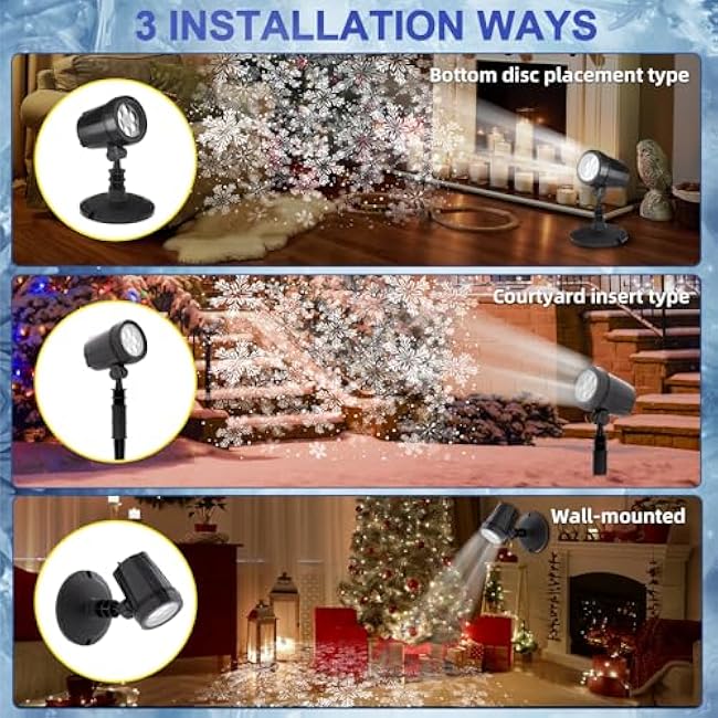 Snowflake Projection Light, Christmas Outdoor High Definition Single Head Snowflake Light, LED Snowfall Spotlight with IP65 Waterproof Rating, Suitable for Christmas Garden Decoration