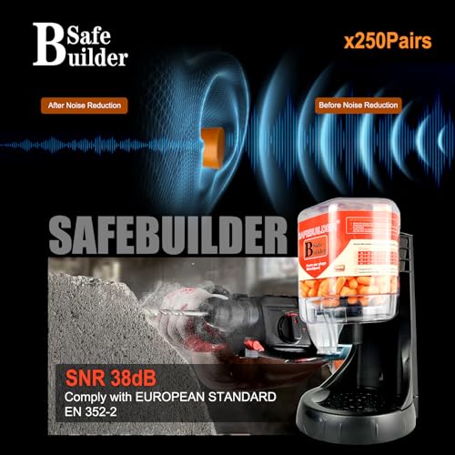 SAFEBUILDER SNR 38dB Ear Plugs Dispenser with 500pcs Foam Earplugs Soft Disposable Ear Protection for Workers Hearing Protection NRR 32dB (Dispenser with 500pcs Ear Plugs) - Thumbnail 3