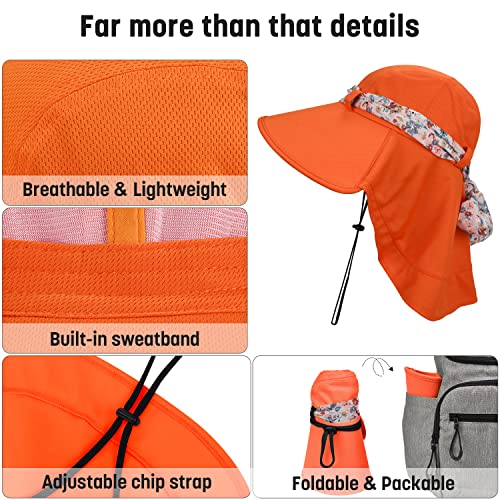 Image of Womens Sun Hats Neck Flap Large Brim UV Protection Foldable Fishing Hiking Cap