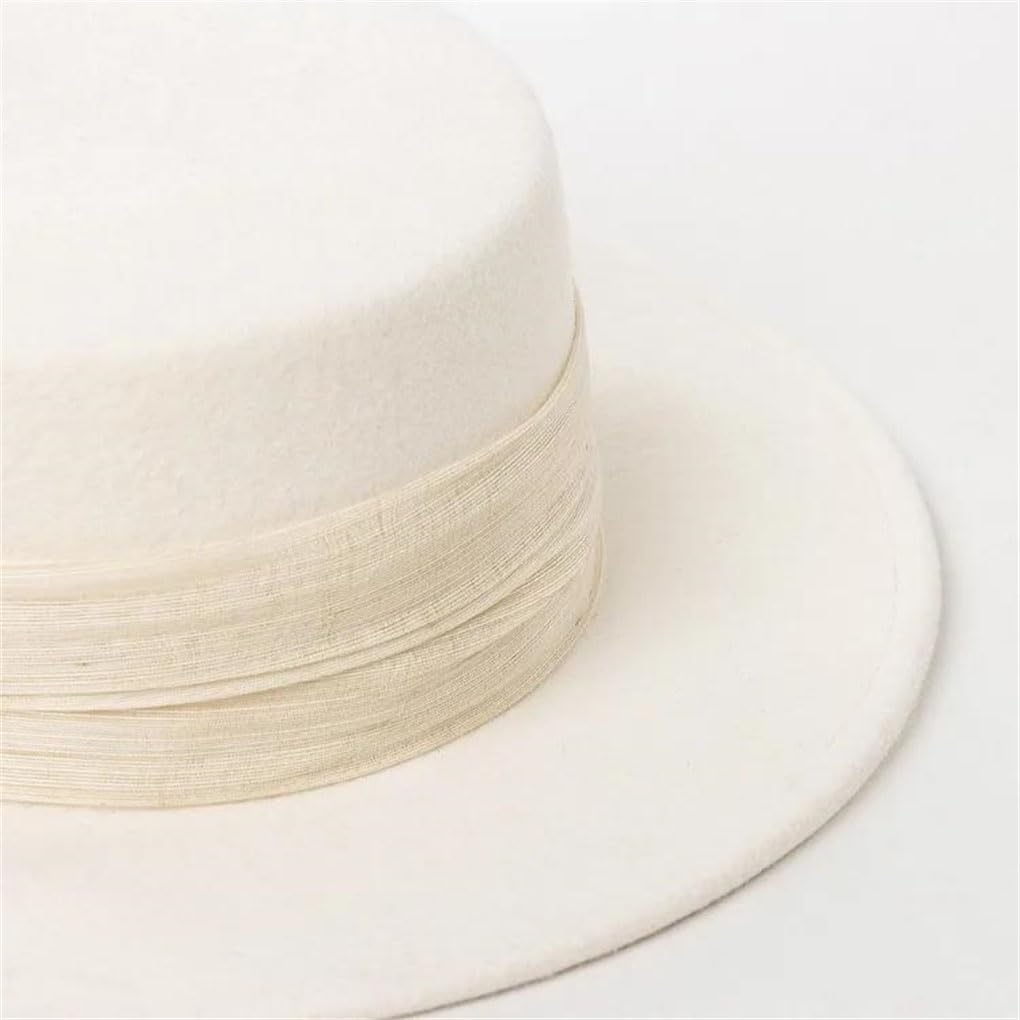 Sombrero plano de fieltro de lana con cinta de lino para exteriores