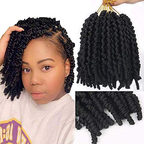 Simmel Spring Twist Crochet Braiding Hair 8 Inch Bomb Twist Crochet Braids Ombre Colors Low Temperature Kanekalon Synthetic Fluffy Hair Extensions (8 Inch, 1B, 3 Packs, 30 Strands/Pack)