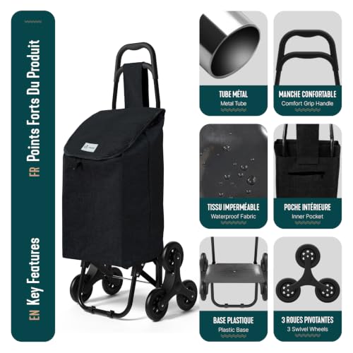 VOUNOT® Einkaufstrolley Treppensteiger, Trolly Einkaufswagen Klappbar, Hackenporsche mit 3 Räder...
