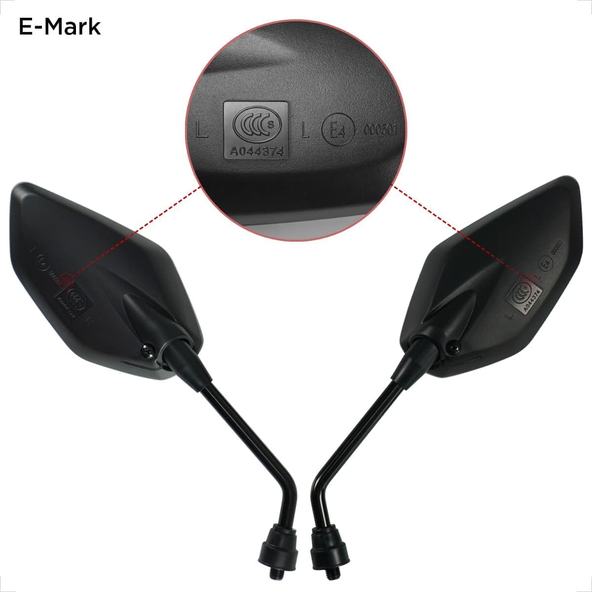 Evermotor Uniwersalne lusterko wsteczne do motocykla, skuter, homologacja E, lusterko wsteczne E4, 1 x gwint M10 po prawej stronie + 1 x gwint M10 po lewej stronie, 2 x gwint M8 prawy + 1 x gwint M8