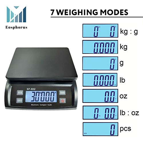 66 LB (30 KG) Digital Postal Scale Shipping Packages Parcel Weighing Multifunctional Balance Accuracy Precision with USB Charger AC/DC Adapter, Large Base, Counting Function for UPS USPS