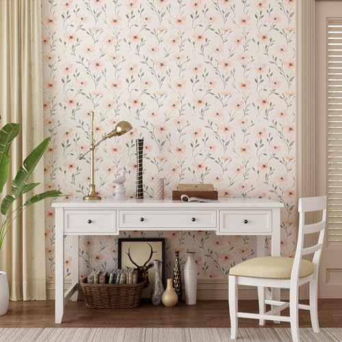 Papier peint floral rose vintage pour rénover une armoire sans colle : vinyle 40x300 cm