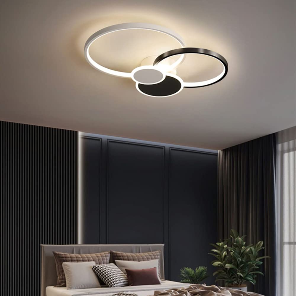 Round Circle LED Ceiling Light, Modern Flush Mount Chandaliers Contemporary Bright Ceiling Lamp For Living Room Bedroom Office,Black+Warm White-2 Heads — image 1
