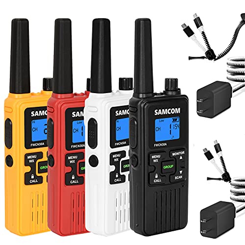 SAMCOM Walkie Talkies Long Range Two Way Radios Rechargeable FRS 2 Way Radios 1250mAh Battery with Earpieces USB Charger, Group Talk/High Low Mode/Call/Keypad Lock/Scan/VOX, 4 Packs
