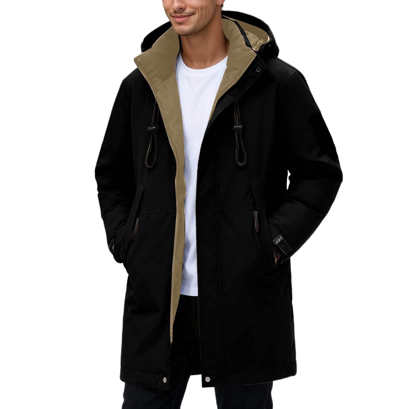 Generisch Piumino lungo da uomo caldo con cappuccio invernale ispessito piumino impermeabile antivento con cappuccio lungo parka cappotto giacca lunga giacca a vento
