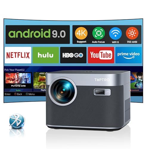 【Android TV & Auto Focus/Keystone】Proiettore 4K Supporta, 650ANSI,Videoproiettore 1080P Nativo Full HD TOPTRO Proiettore Home Cinema Zoom 50% WiFi6 per Telefono/TV Stick/PS5 HDMI AV USB