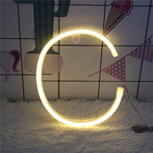 Image of ENUOLI LED Warm White Alphabet Neon Art Signs Letter Neon Night Lights (C) | Battery /USB Operated Neon Letter Light Wall Decor Light up Words for Wedding Birthday Party Christmas Home Bar Decoration