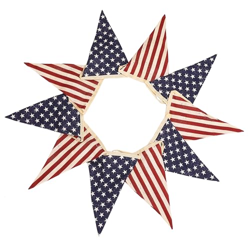 Image of Vintage Stars and Stripes American Flag Bunting Banner, 5 Meter Cotton Garland with 10 Double-Sided USA Pennant Flags, Patriotic Hanging Decoration for 4th of July, Memorial Day, Independence Day