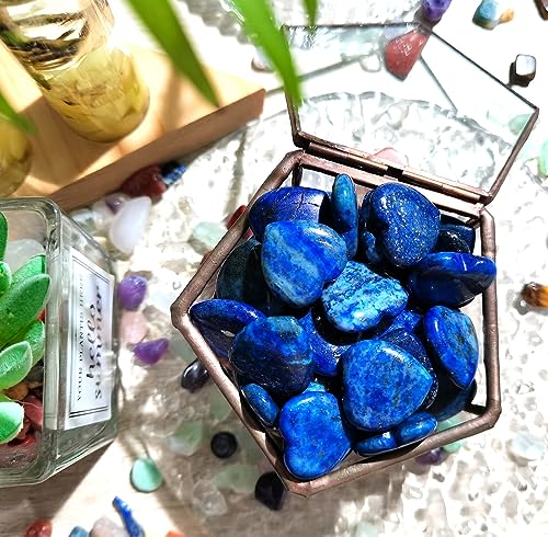 Image of QINJIEJIE 20PCS Lapis Lazuli Heart Stones Crystals Bulk Love Shaped Worry Stone Heart Rock Pocket Gemstones Polished Palm Gems Crystal Reiki Balancing Wholesale Cute Stone Decor Gift