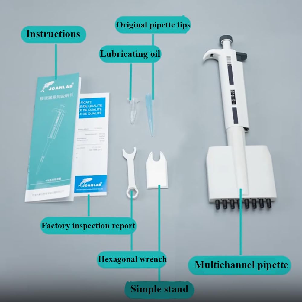 Mikropipeta Laboratoryjna,Wielokanałowa Mikropipeta,0,5-300ul,Końcówka Obrotowa 360°,Z Funkcją Wydmuchu,Regulowany Pipetor 8-Kanałowe Wielokanałowe Pipety Do Szkoły,5-50ul