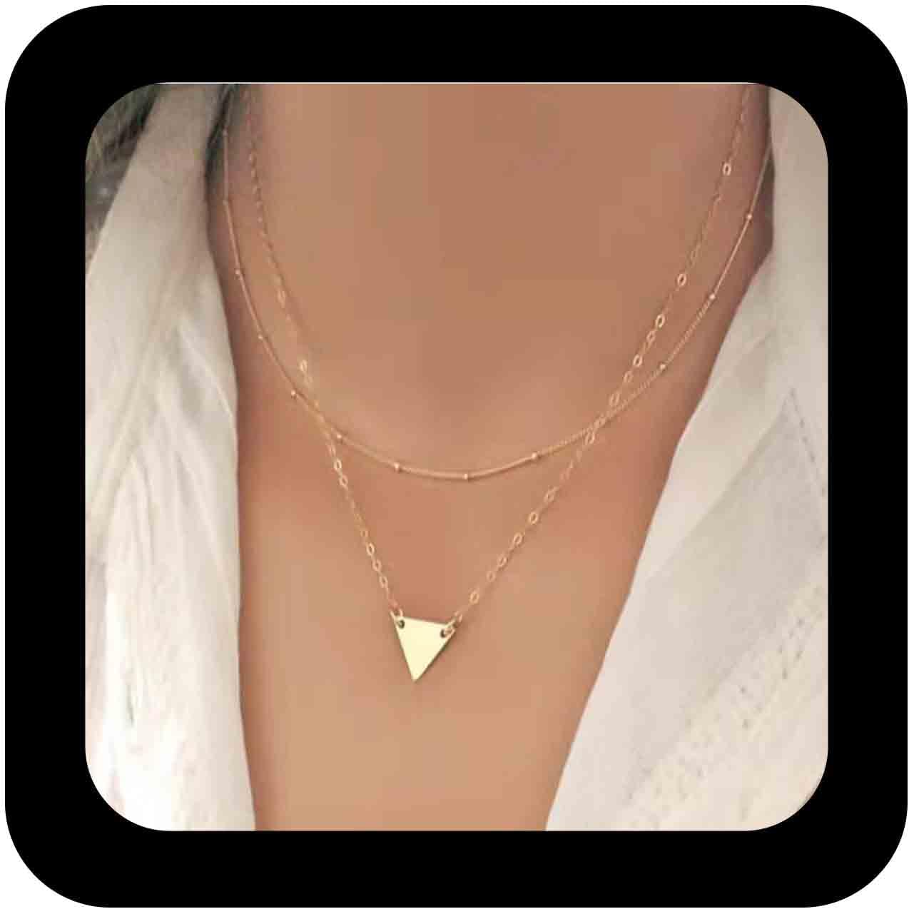 Bohemian Layered Triangle Choker Necklace Gold Triangle Pendant Necklace Gold Geometric Necklace Jewelry for Women