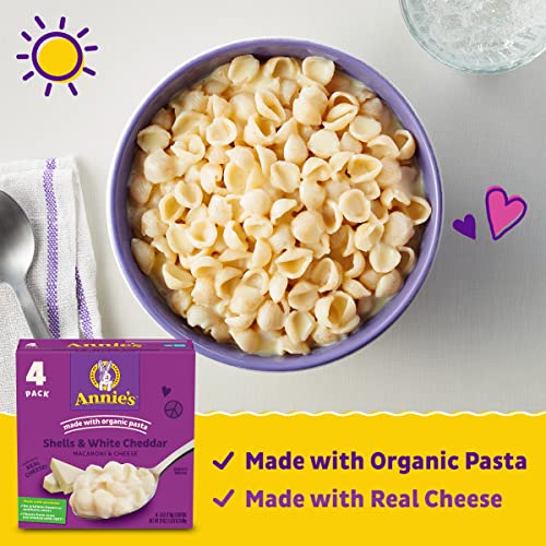 Image of Annie's White Cheddar Shells Macaroni & Cheese Dinner with Organic Pasta, 4 Ct, 6 OZ Boxes (Pack of 2)