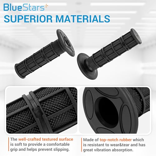 Image of BlueStars 7 /8 inch Motorcycle Handlebar Grips 22mm Left 24mm Right, Twist Throttle Grip, Universal Replacement for Honda Yamaha Taotao Suzuki Kawasaki Dirt Bike ATV Quad, Non-Slip Rubber, 1 Pair