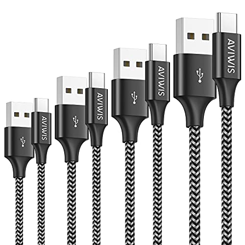 Cavo USB C [0,5 m+1 m+2 m+3 m/Set di 4] Cavo USB C Ricarica Rapida Nylon Intrecciato Caricabatterie Tipo C per Samsung Galaxy S22 S21 S20 S10 S9 S8 A12 A21 A51, Huawei P40 P30, Redmi Note 10 9 - Nero