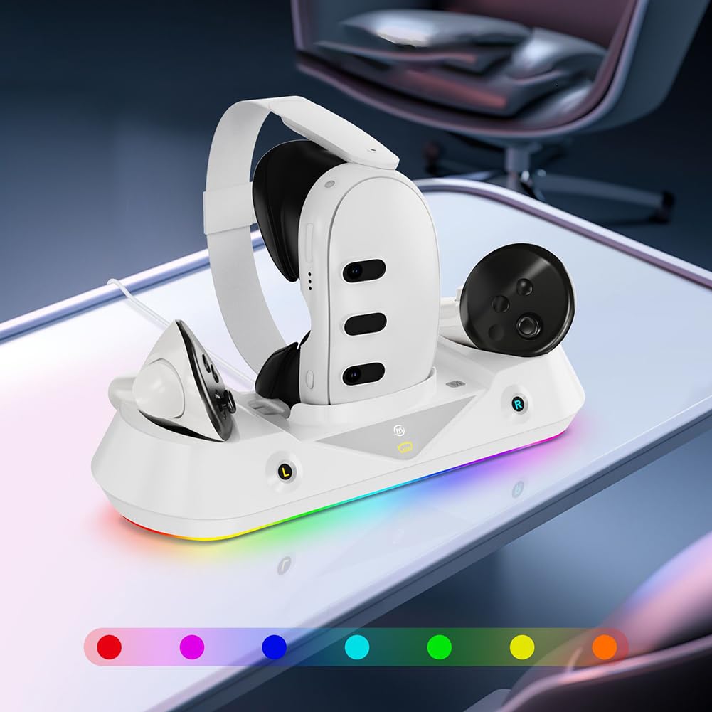 Ładowarka do kontrolera Tryb oświetlenia RGB Podstawka ładująca zestaw słuchawkowy Kontroler zestawu słuchawkowego Wskaźnik ładowania Bateria 2 * 1800 mAh do akcesoriów 3