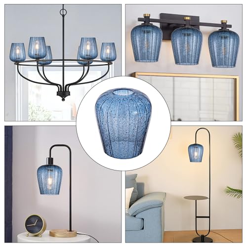 Image of Viinew Dark Blue Seeded Glass Lamp Shade, 5.4 inch Art Glass Light Cover