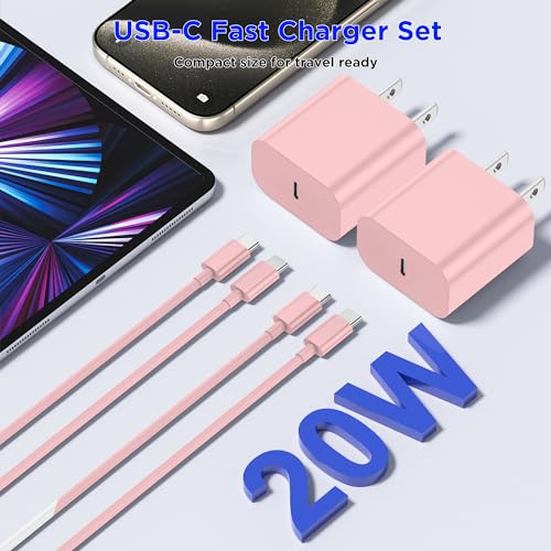Image of iPhone 17 16 15 Charger Fast Charging,2Pack 20W Apple iPad USB C Wall Chrager Block with 6FT USB C to C Cable for iPhone 17 /Pro /Pro Max /17 Air / 16 /16 Pro /16 Pro Max /15 /Plus /Pro /Pro Max (Pink)