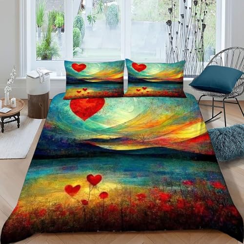 Parure de lit fleurs cœur microfibres avec housse couette 260x220cm